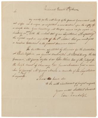 Lot #5 Edmund Randolph Names George Washington and James Madison Among the Virginia Delegates Attending the Constitutional Convention - Image 2