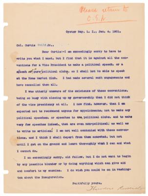 Lot #62 Theodore Roosevelt Typed Letter Signed as Vice President-Elect - “I am not well contented with these conventions, and I think I shall depart from them somewhat” - Image 1