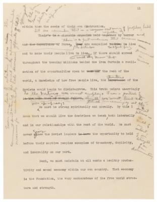 Lot #68 Dwight D. Eisenhower Hand-Edited Typescript for an American Legion Speech on the Soviet Threat, Delivered During His 1952 Presidential Campaign - Image 7