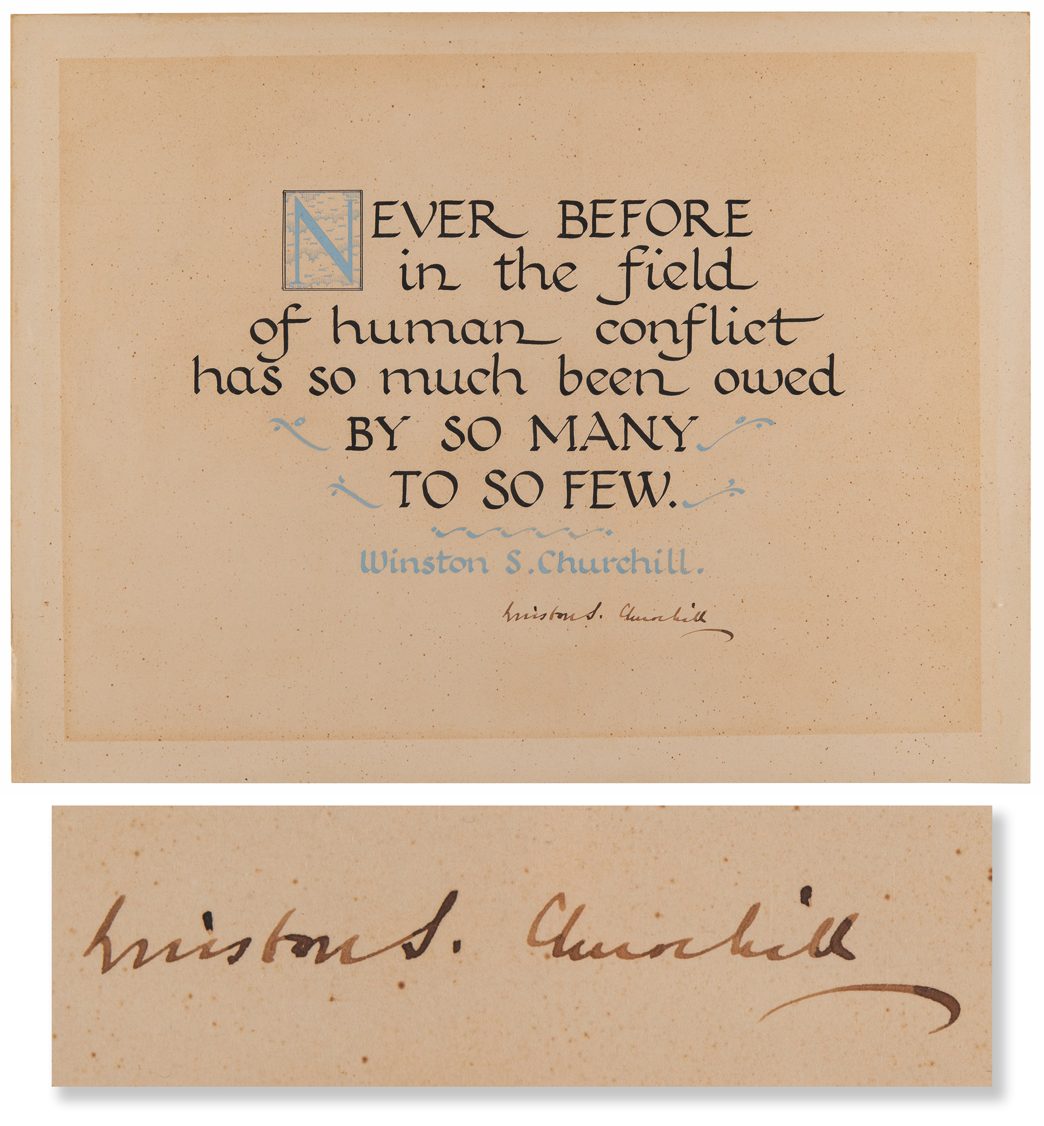 Winston Churchill Signed Calligraphic Quotation: 