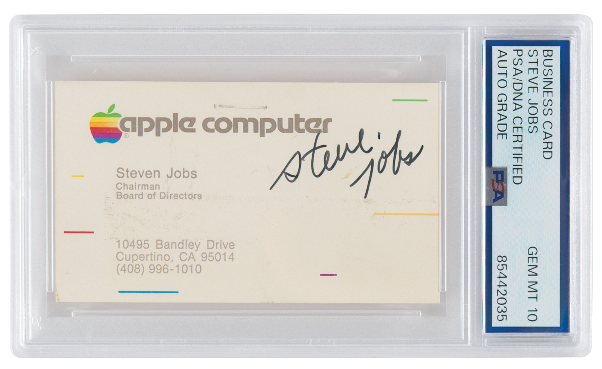 Lot #4030. Steve Jobs Signed Apple Business Card (c. 1983) - PSA GEM MT 10