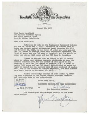 Lot #499 Jayne Mansfield Document Signed