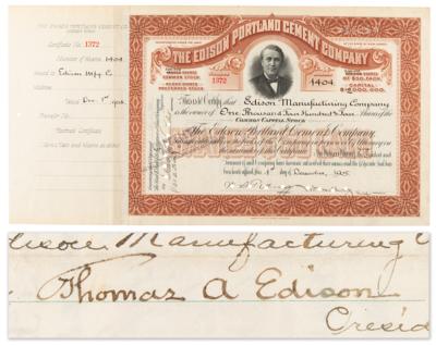 Lot #234 Thomas Edison Signed Stock Certificate