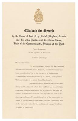 Lot #220 Queen Elizabeth II Document Signed on the