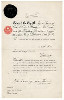 Lot #278 King Edward VIII Document Signed,