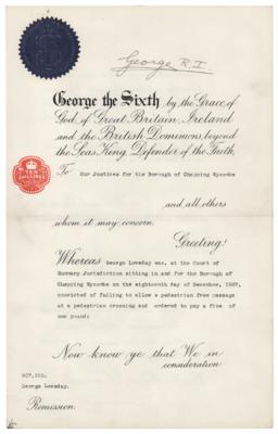 Lot #279 King George VI Document Signed