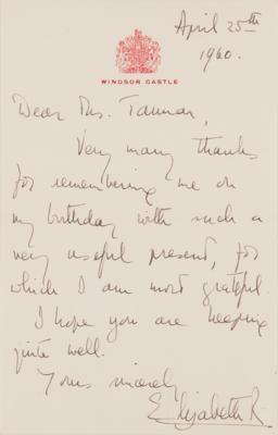 Lot #222 Queen Elizabeth II Autograph Letter