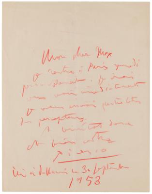 Lot #402 Pablo Picasso Autograph Letter Signed to