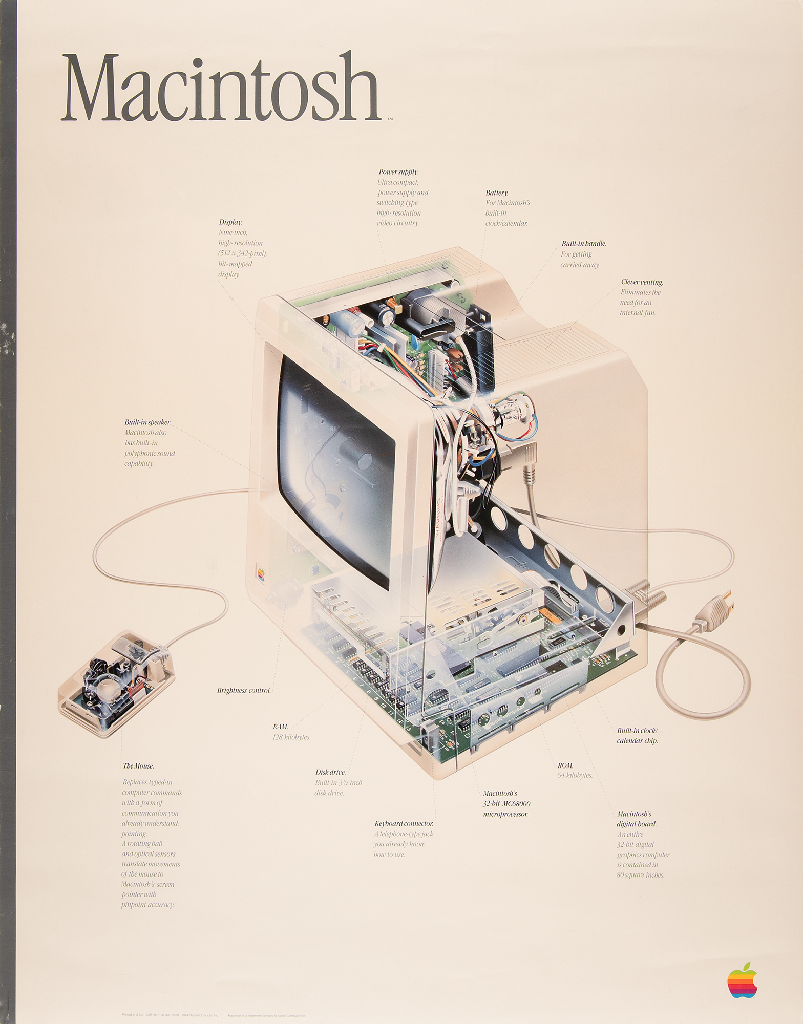 Vintage. Unique Original Apple Computers Rainbow Logo.1980