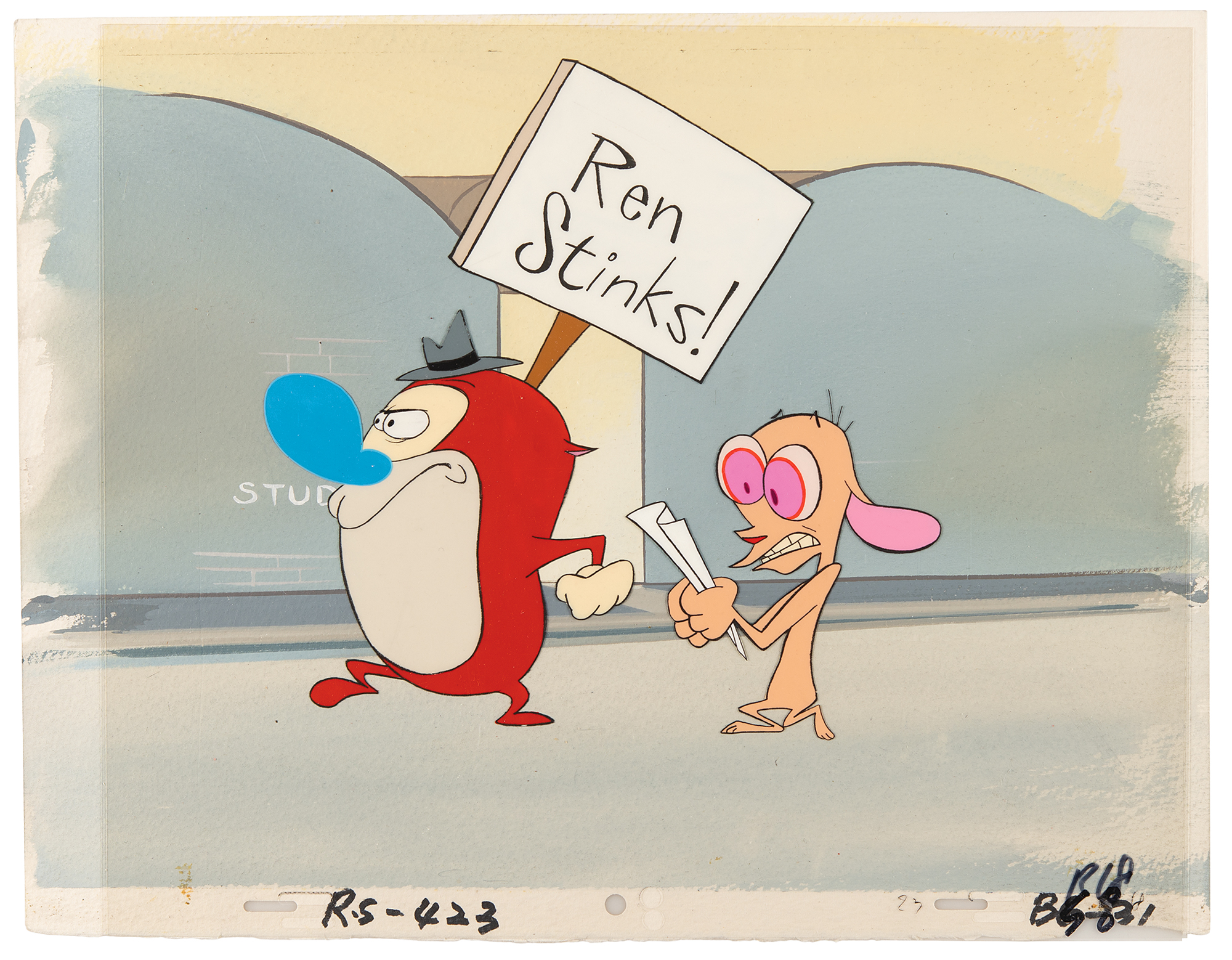 Stimpy Computer Frame Ren and Stimpy production cels and master production background from