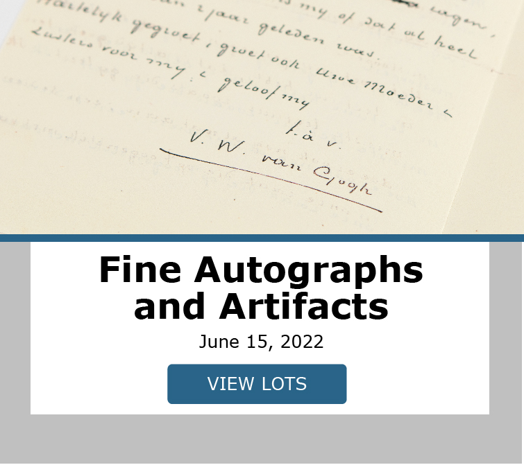 Fine Autographs and Artifacts. Bidding closes June 15! Bid Now!