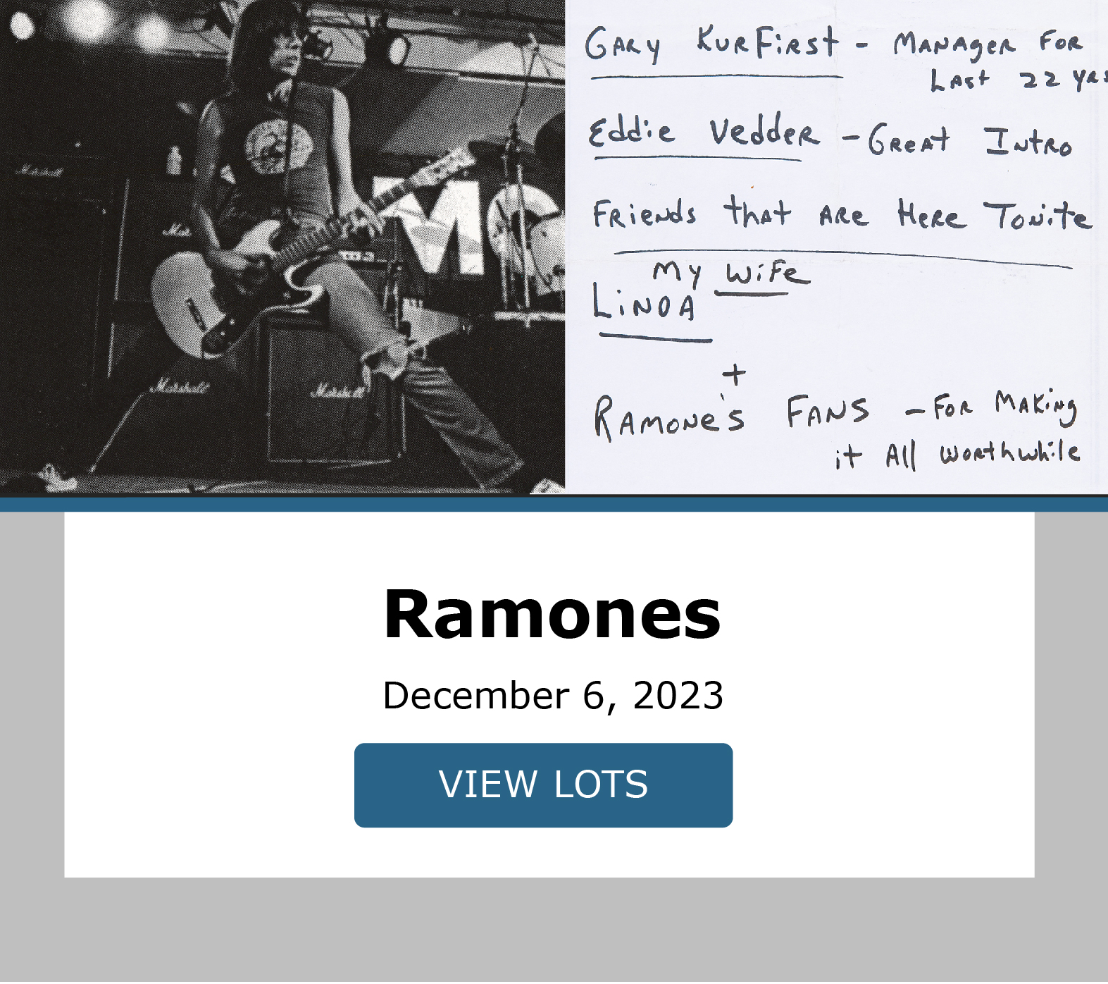 Ramones. Bidding closes December 14th. View Lots!