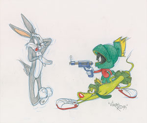 Lot #779 Bugs Bunny and Marvin the Martian drawing - Image 1