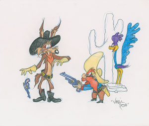 Lot #783 Roadrunner, Wile E. Coyote, and Yosemite Sam drawing - Image 1