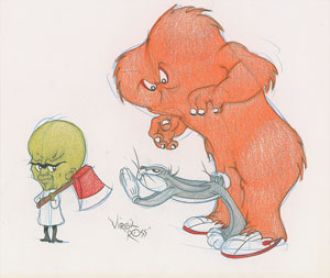 Lot #780 Bugs Bunny, Gossamer, and Mad Scientist drawing - Image 1