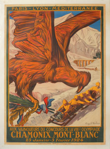 Lot #9027 Chamonix 1924 Winter Olympics Bobsled Poster - Image 1