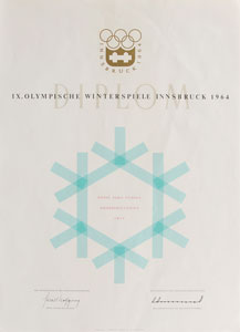 Lot #9082 Innsbruck 1964 Winter Olympics Participation Diploma - Image 1