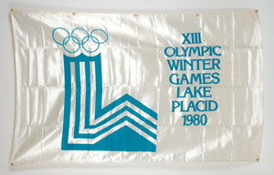Lot #9105 Lake Placid 1980 Winter Olympics Prototype Logo Flag - Image 1