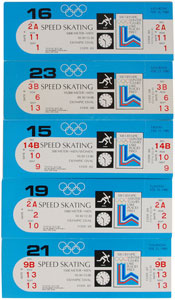 Lot #9108 Lake Placid 1980 Winter Olympics Set of Five Eric Heiden Skating Event Tickets - Image 1