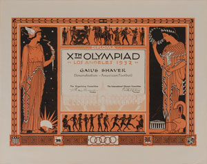 Lot #9038 Los Angeles 1932 Summer Olympics Participation Diploma - Image 1