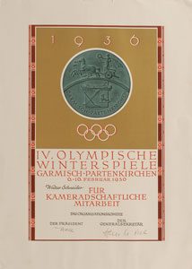 Lot #9046 Garmisch 1936 Winter Olympics Participation Diploma - Image 1