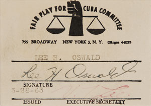 Lot #2064 Lee Harvey Oswald’s ‘Fair Play for Cuba Committee’ Signed Card - Image 1