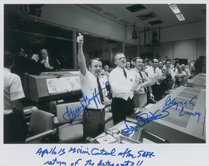 Lot #6351 Apollo 13 Mission Control Signed Photograph - Image 1