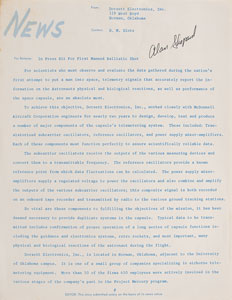Lot #6069 Alan Shepard Signed Press Release - Image 1
