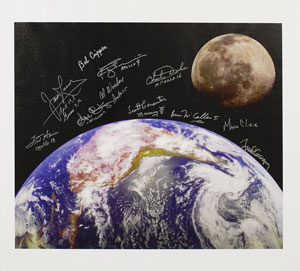 Lot #6168 Astronaut Signed Earth and Moon Canvas - Image 1