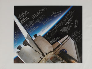 Lot #6520 Astronaut Signed Space Shuttle Canvas - Image 1