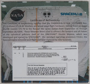 Lot #6503 STS-79 Flown Bolt - Image 2