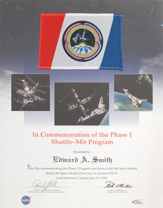 Lot #6511 STS-91 Shuttle-MIR Flown Flag - Image 1