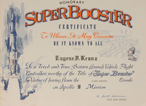 Lot #6230 Gene Kranz’s Apollo 9 Super Booster Club Certificate - Image 1