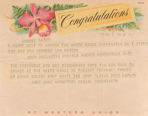 Lot #6029 Wernher von Braun White House Invitation Telegram - Image 1