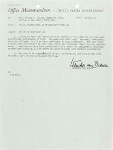 Lot #6027 Wernher von Braun Signed Memorandum