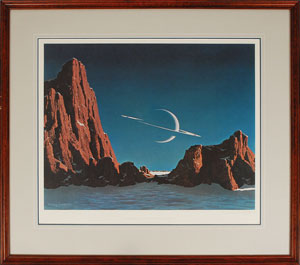 Lot #6551 Chesley Bonestell Signed ‘Saturn as Seen From Titan’ Print  - Image 1