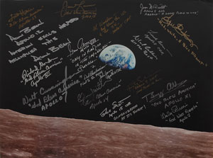 Lot #6176 Apollo Astronaut Oversized Signed Earthrise Photograph - Image 1