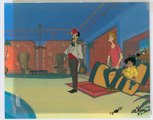 Lot #546 Scooby, Shaggy, and Flim Flam production cel and drawing from The 13 Ghosts of Scooby-Doo - Image 1