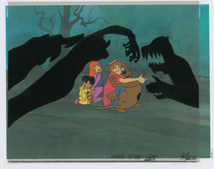 Lot #548 Scooby, Shaggy, Daphne, Flim Flam, and Scrappy production cel from The 13 Ghosts of Scooby-Doo - Image 1