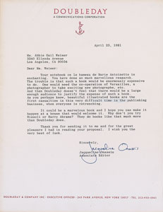 Lot #51 Jacqueline Kennedy Typed Letter Signed