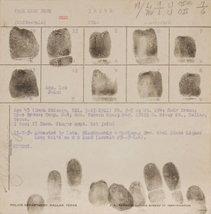 Lot #34 Jack Ruby’s Original Signed Fingerprint Card