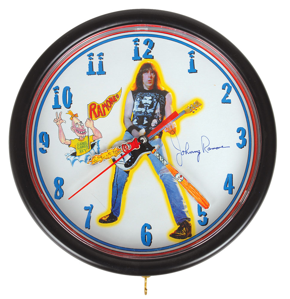 Lot #7302 Johnny Ramone Signed Clock and Mini Leather Jacket