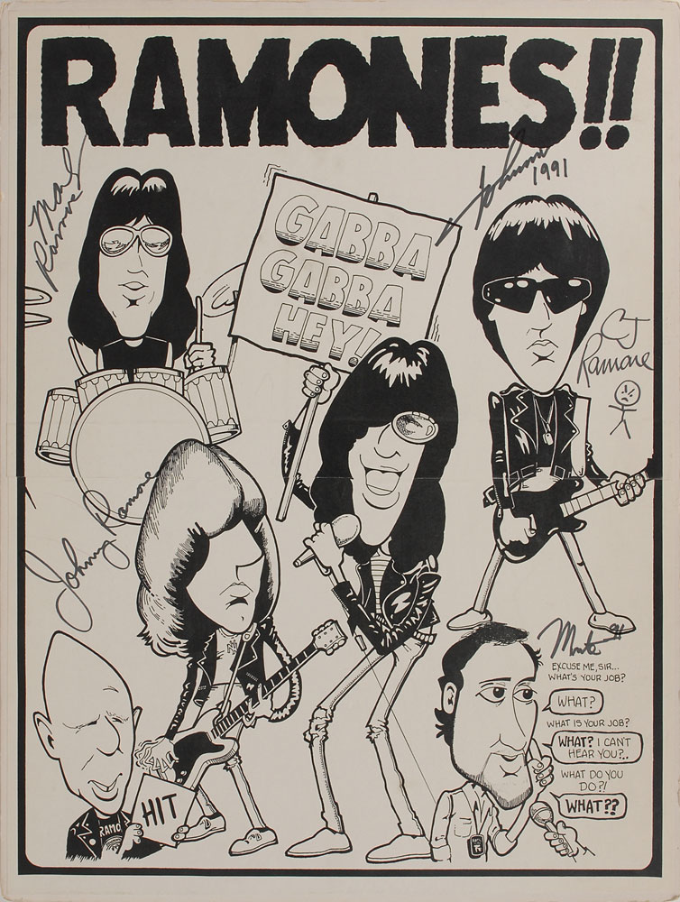 Lot #7282  Ramones Signed 1991 Gabba Gabba Hey Poster