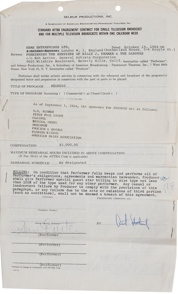 Lot #7035 Brian Epstein Signed Document