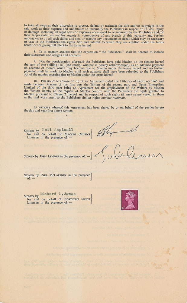 Lot #7016 John Lennon and Neil Aspinall Signed Memorandum