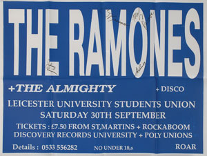 Lot #7279  Ramones 1989 Leichester England Signed Poster