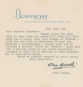 Lot #7361 Stan Laurel Typed Letter Signed - Image 1