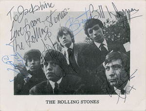 Lot #7093 Rolling Stones Signed Promo Card Photograph