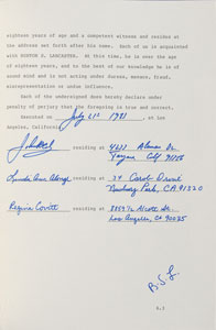 Lot #7354 Burt Lancaster’s Will Signed Document - Image 2