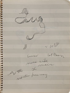 Lot #7144 Miles Davis’s Personal Notebook With Extensive Musical Compositions, Drawings, and Notes - Image 17
